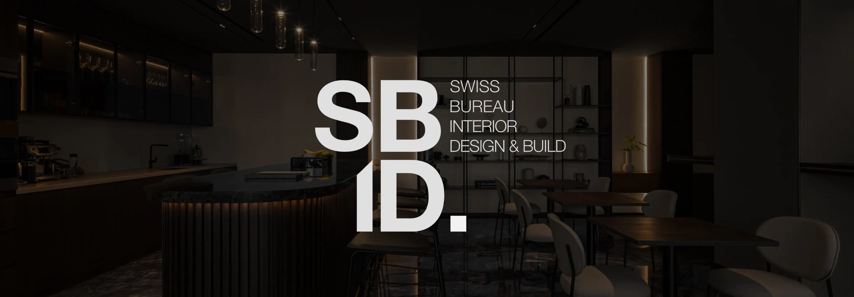 Modern office space interior with dark blue chairs, wooden tables, and a mirrored ceiling panel.