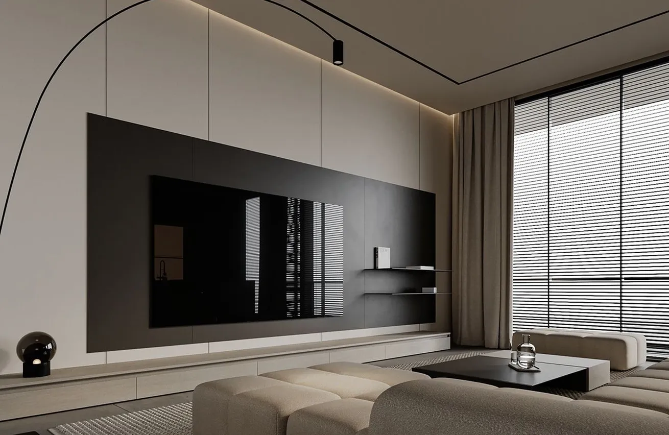 Modern open-plan living and dining area in a luxury villa by an interior design company in Dubai.