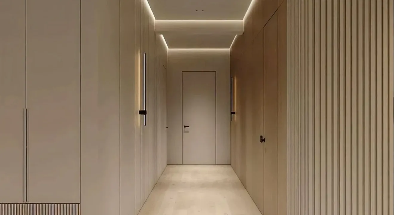 Contemporary interior design with floor-to-ceiling windows by an interior design company in Dubai.