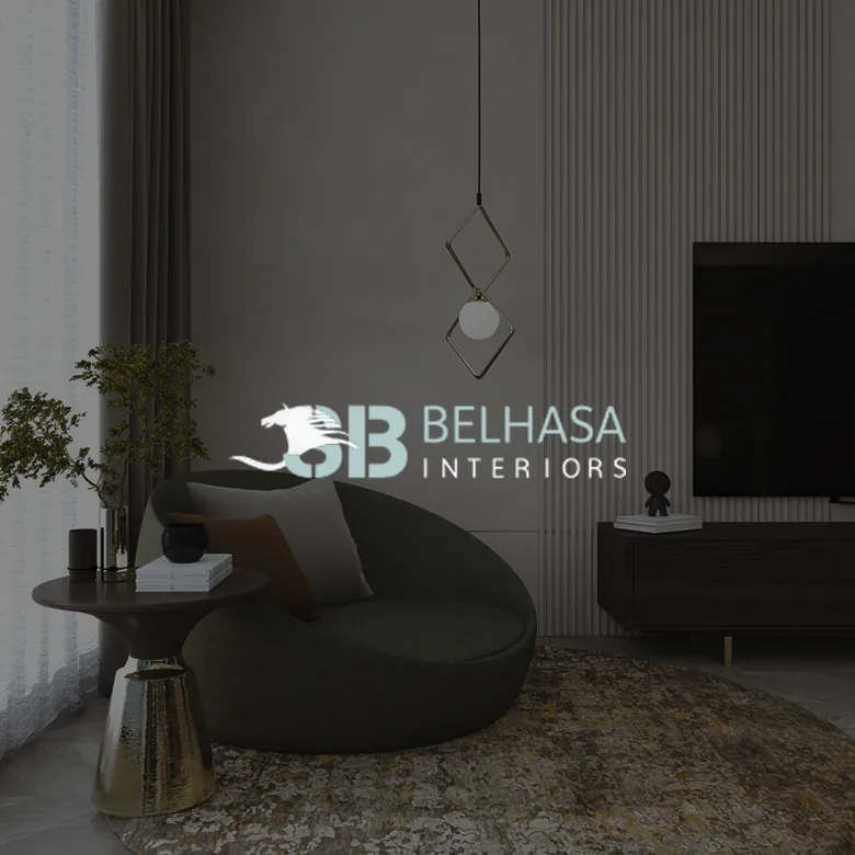 Luxury living room interior design featuring a fireplace and velvet seating in Dubai.