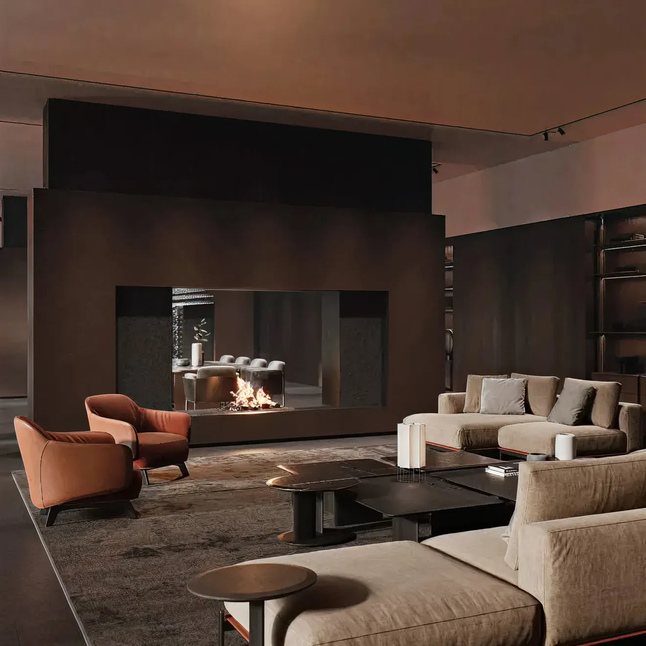 Bespoke interior design with custom furniture for villa living rooms