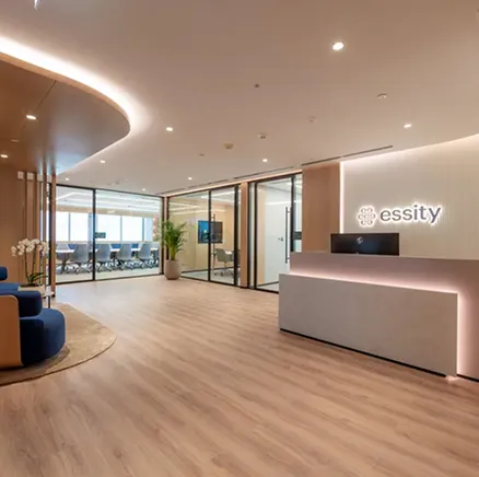 Essity interior fit out featuring bespoke joinery by KPS in Dubai.