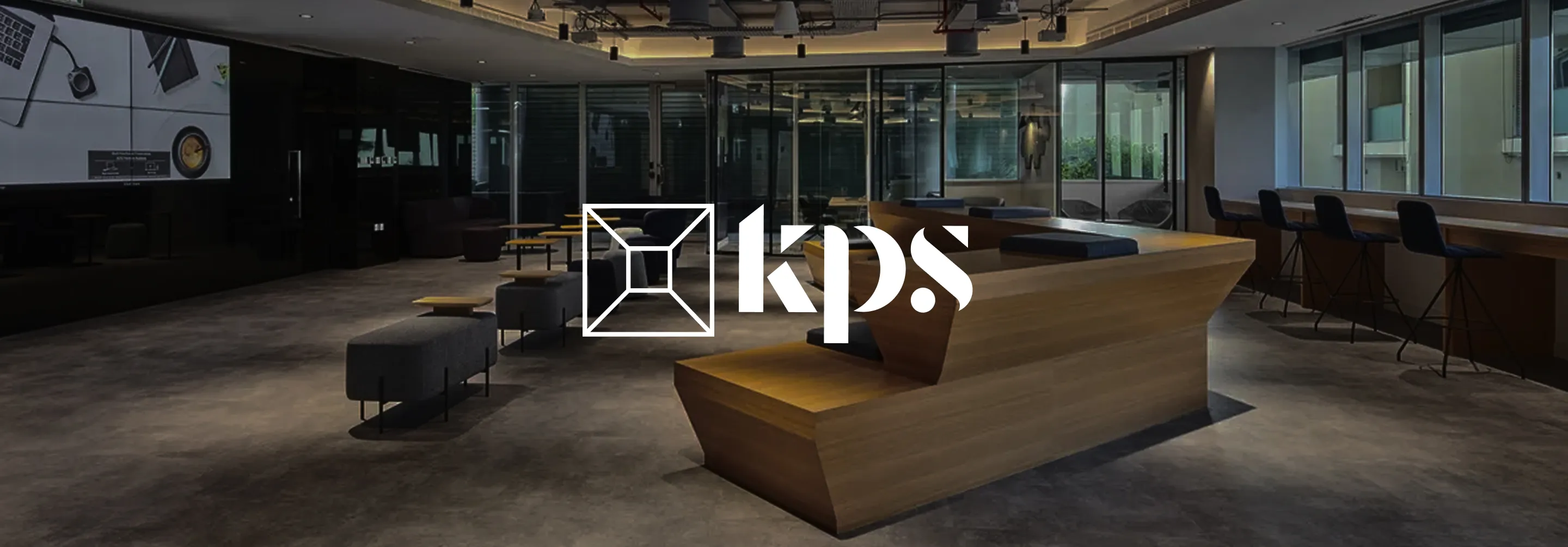 Modern open-plan office lounge interior fit out with innovative wooden seating in Dubai.