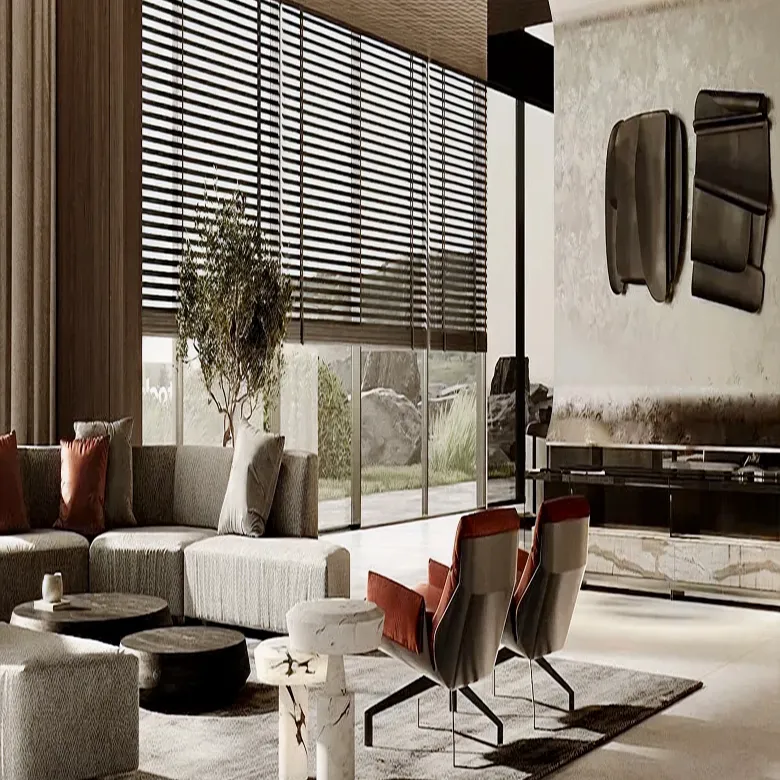 Modern luxury living room interior fit out featuring Italian furniture and automated blinds by Rayfitout.