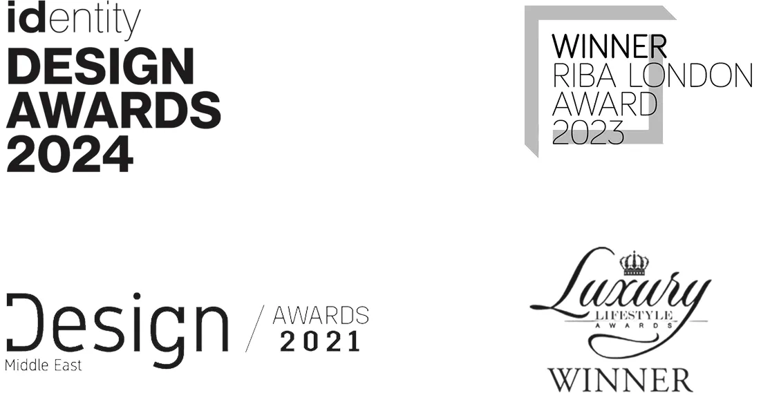 Identity design award for the best interior design firm in Dubai, RIBA London award for the best interior design company in Dubai, Design Middle East award for the best interior design company in Abu Dhabi, Luxury lifestyle award for the best interior designer in Dubai.