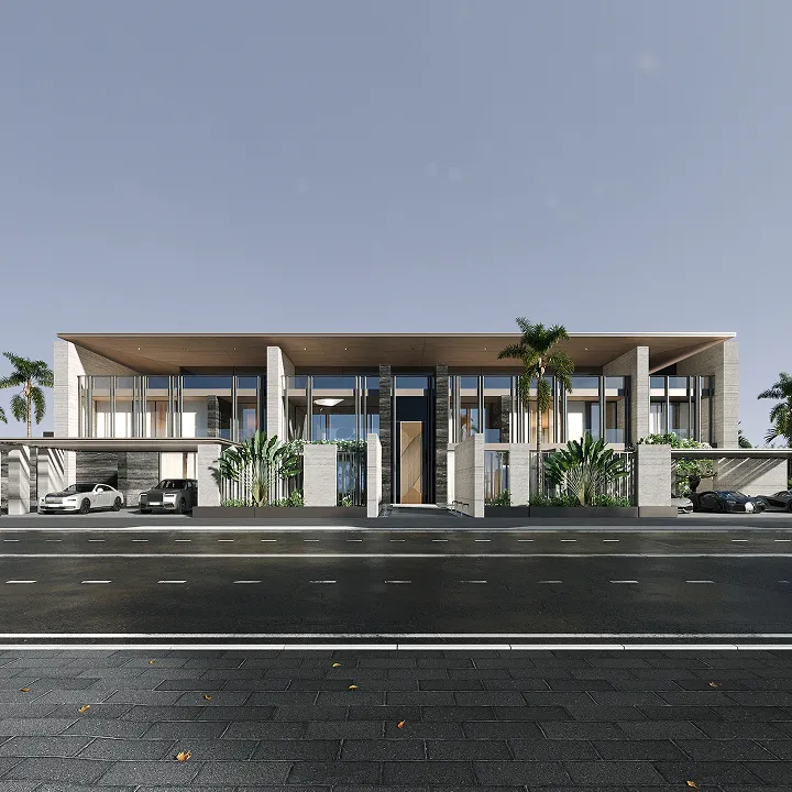 Contemporary interior design with floor-to-ceiling windows by an interior design company in Dubai.