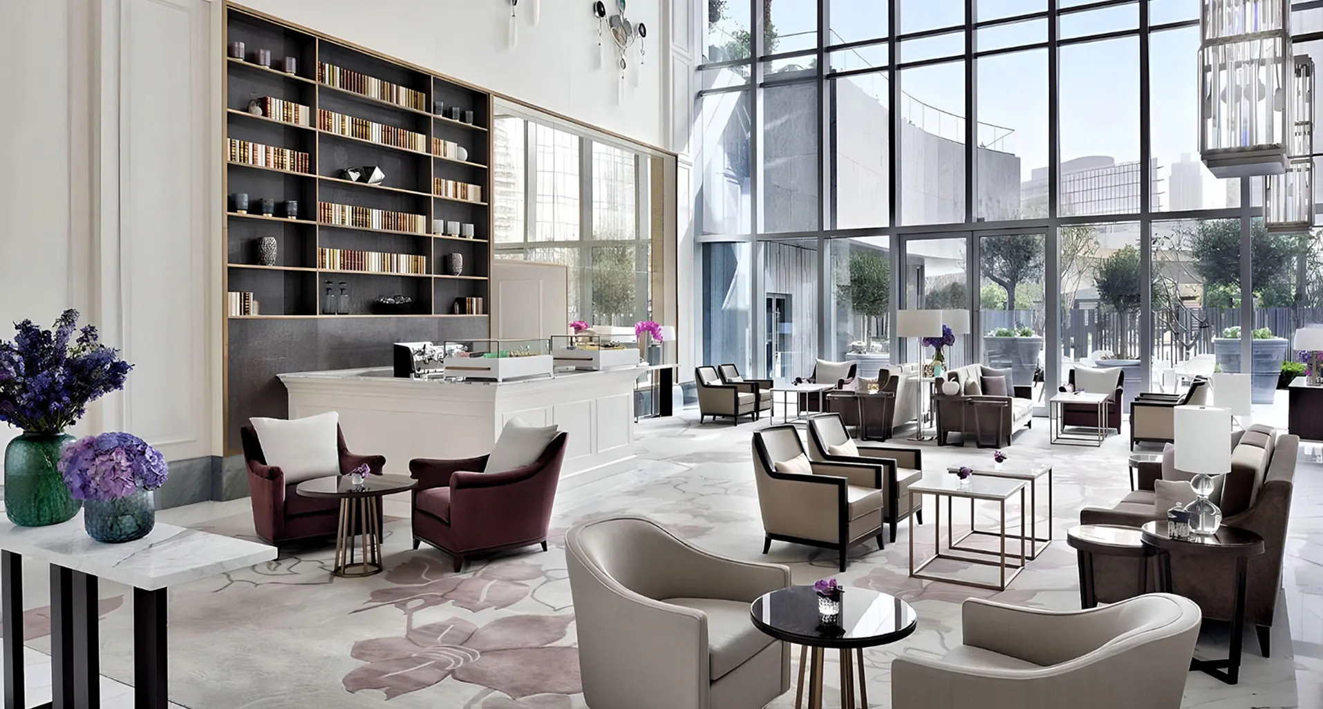 Luxury restaurant interior in Dubai featuring custom furniture by Rayfitout.