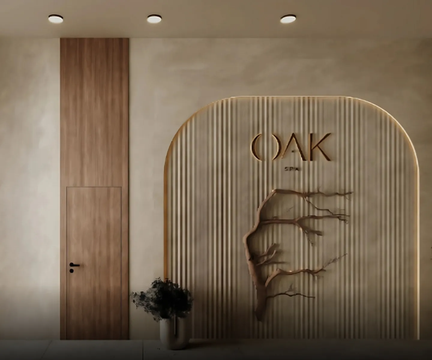 Modern Spa interior design featuring fluted wall by a luxury commercial interior design company.