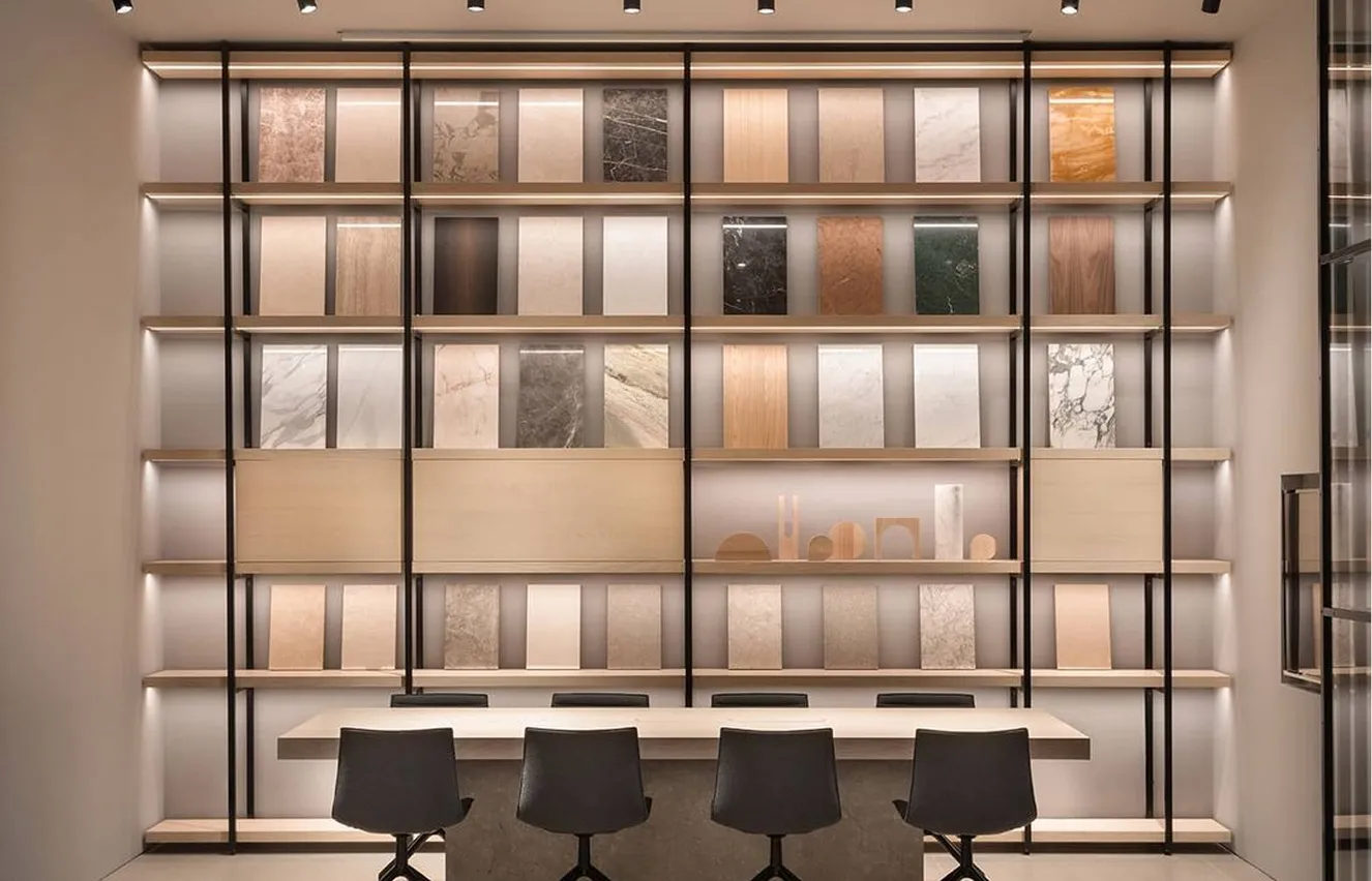 Luxury commercial interior design featuring premium stone finishes by Rayfitout.