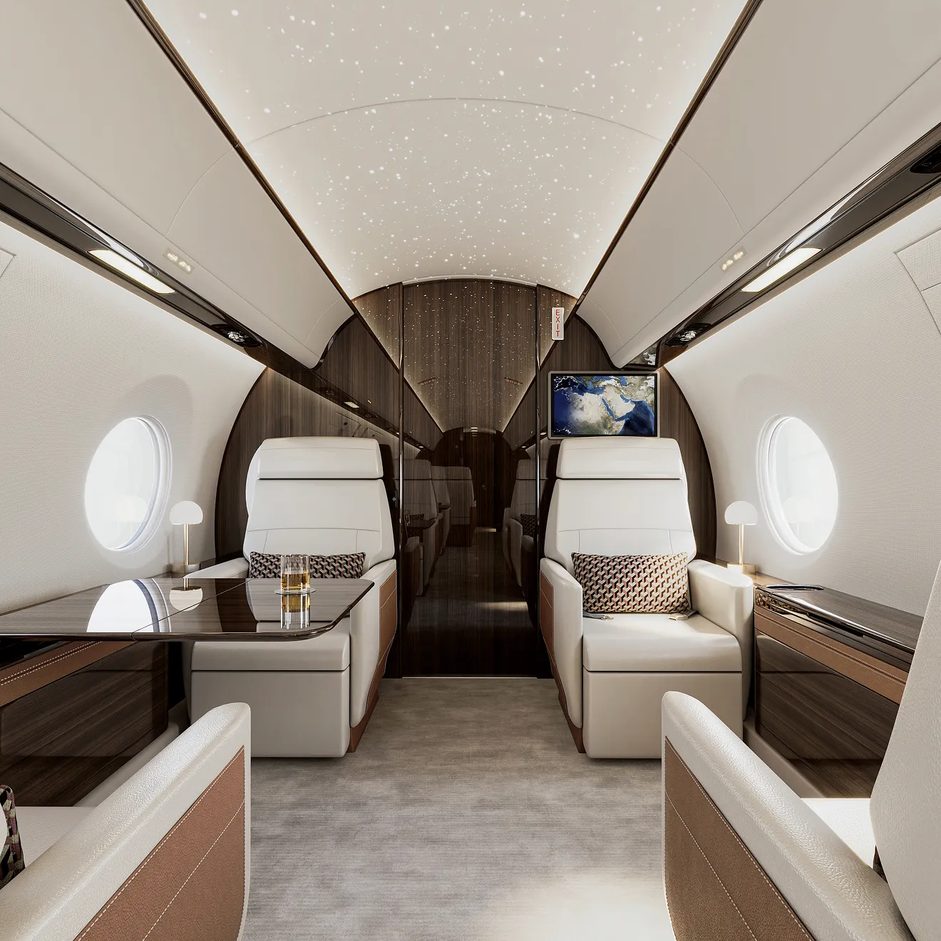 Private jet design featuring starlight ceiling by a luxury interior design studio in Dubai.