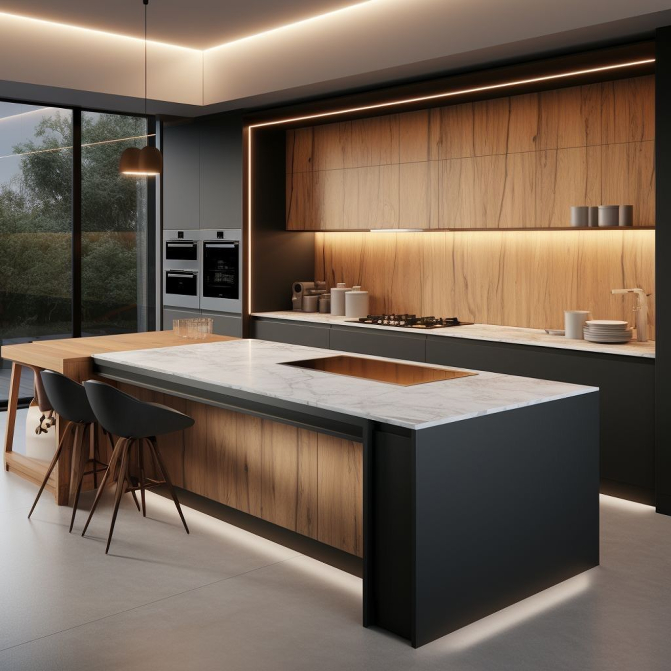 Luxury bedroom interior featuring modular seating and expansive windows in Dubai.