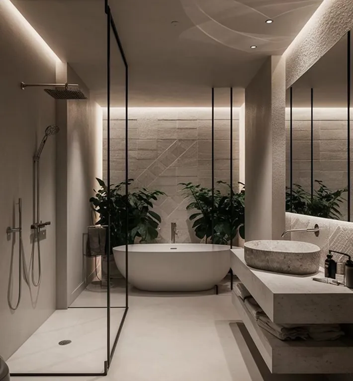 Luxury bedroom interior featuring modular seating and expansive windows in Dubai.