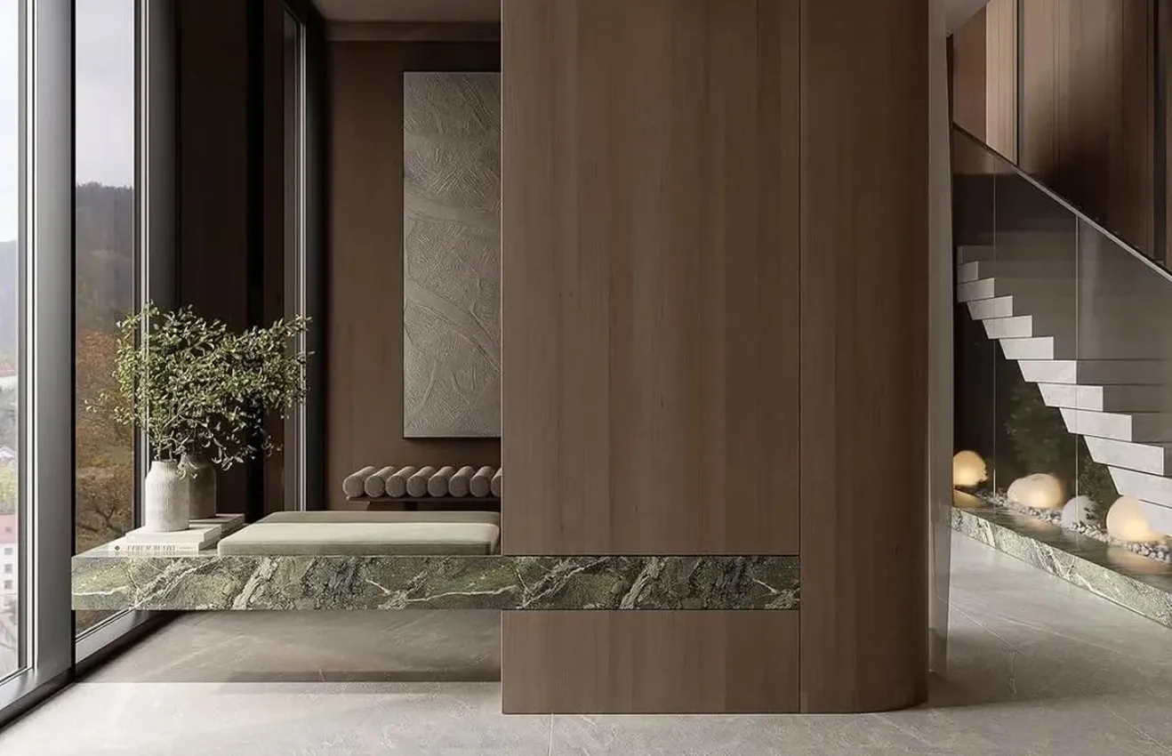 Luxury villa in Dubai featuring a smart foyer design by Rayfitout, a leading interior designer.