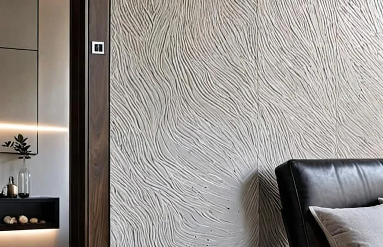Modern foyer interior design featuring custom textured finishes by Rayfitout.