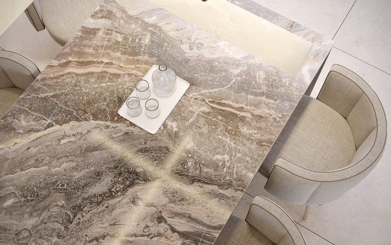Luxury bathroom interior design featuring a freestanding tub and natural stone wall.