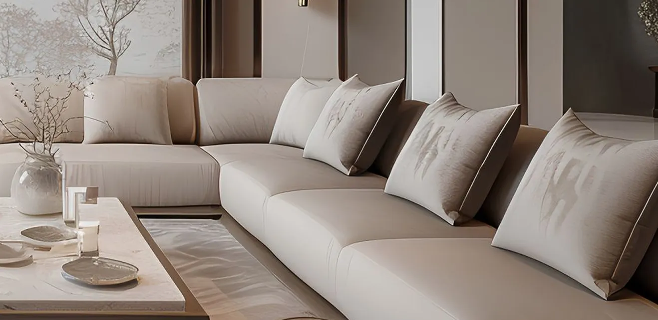 Luxury living room interior design featuring custom furnishings in Abu Dhabi.