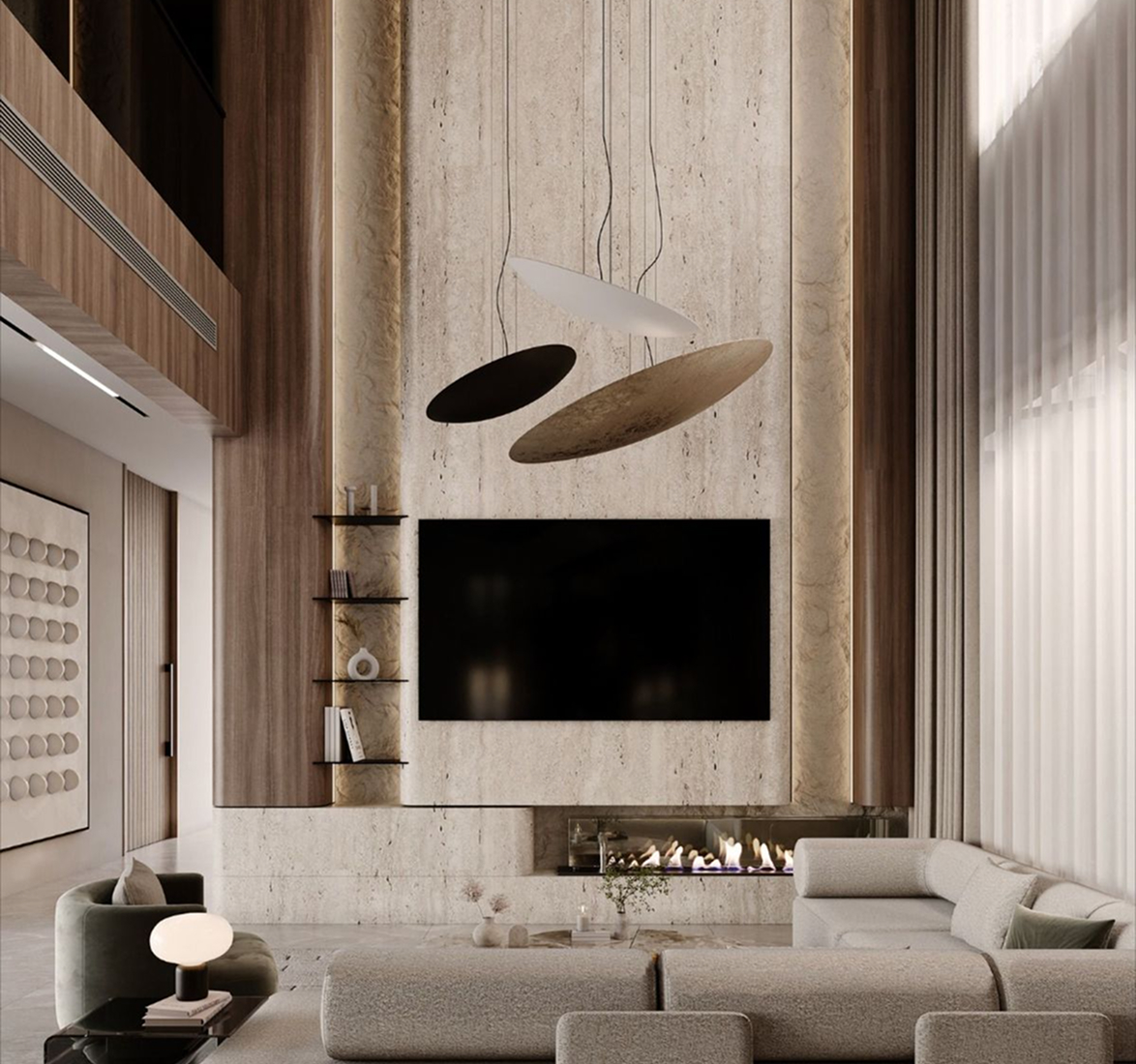 Residential interior design of a modern lobby featuring marble finishes in Dubai.