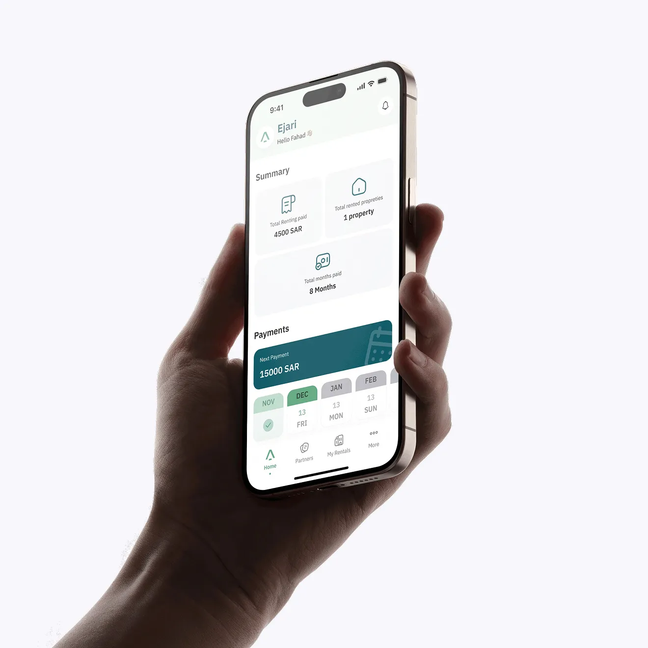 The Ejari app, displayed on a smartphone, for fit-out and tenancy management.