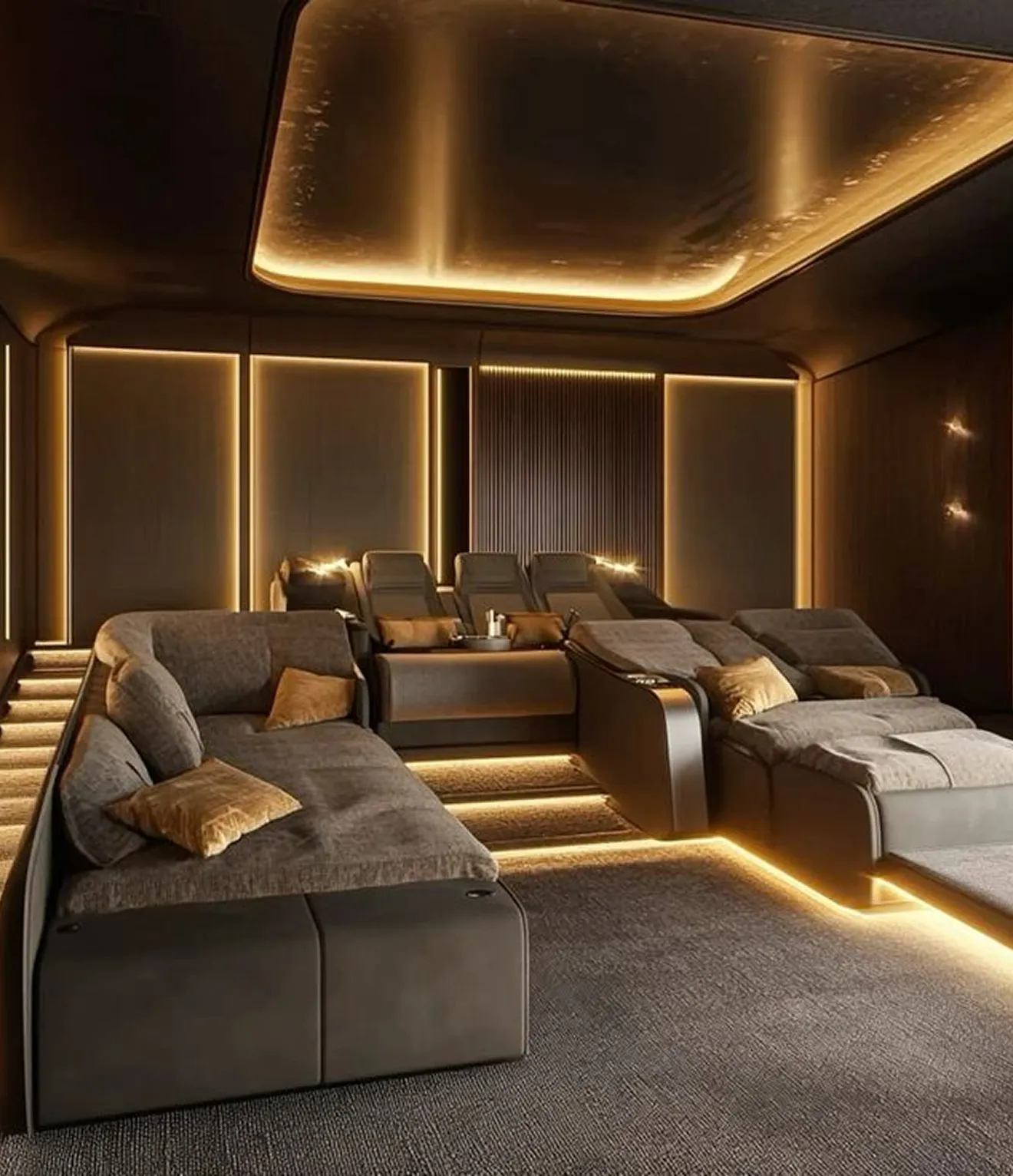 Turnkey luxury home cinema room interior design by Rayfitout in Dubai.