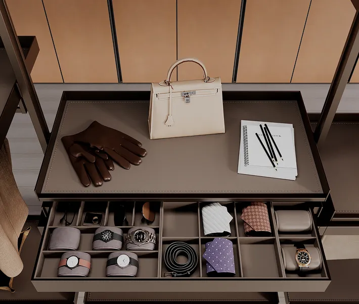 Luxury bedroom interior featuring modular seating and expansive windows in Dubai.