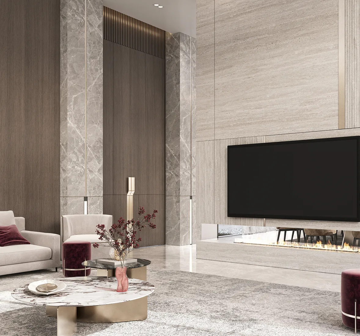 Modern majlis interior design in a luxury villa in Dubai by an award-winning interior design firm.