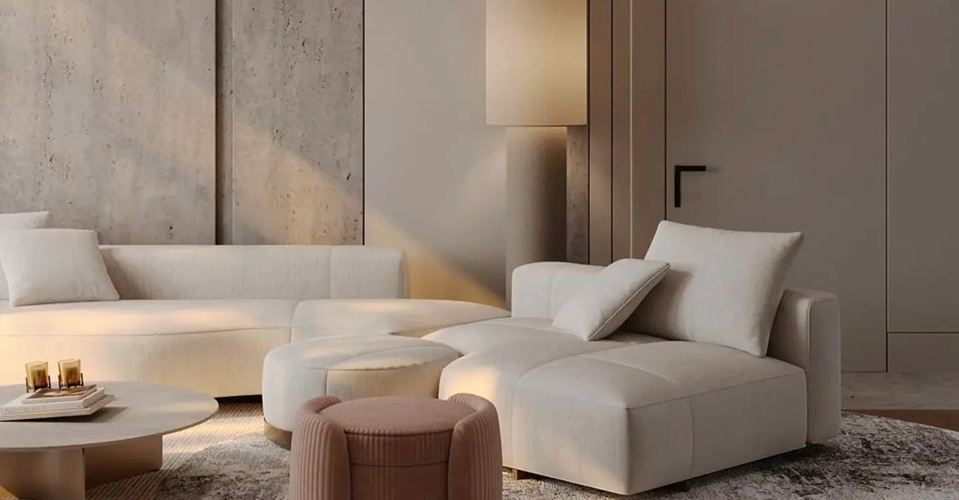 Modern living room designed by an interior designer in Dubai with custom furnishing.