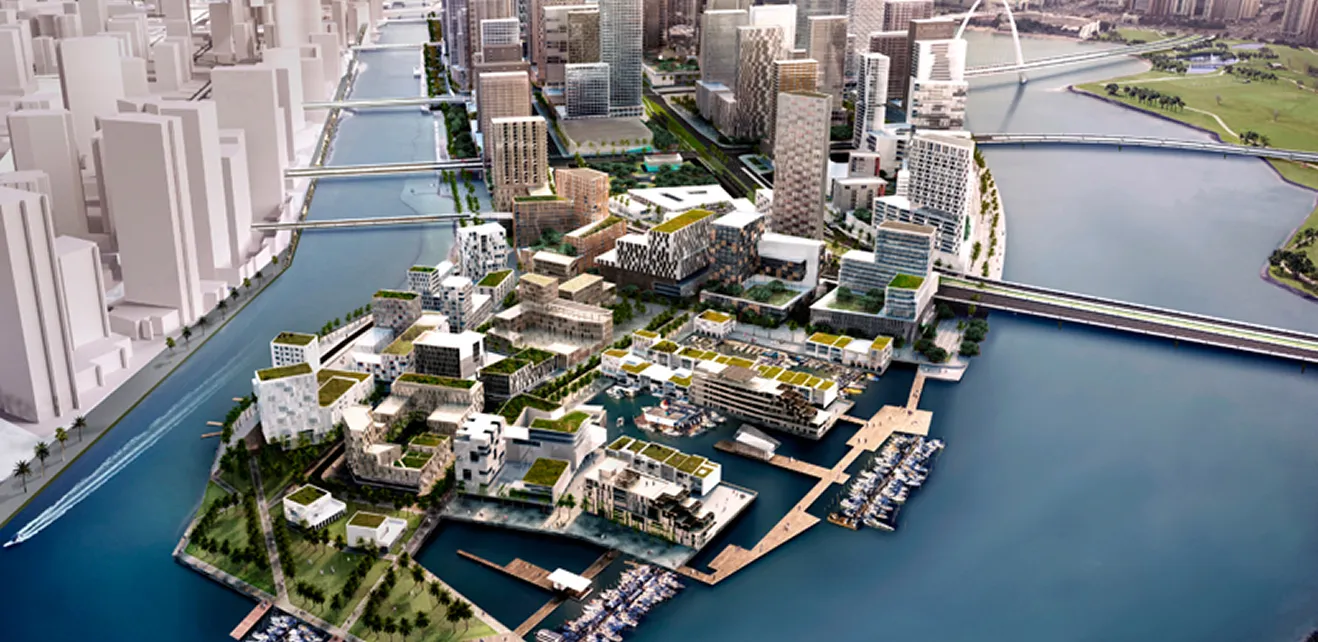 Minimalist living room interior design with floor-to-ceiling windows.