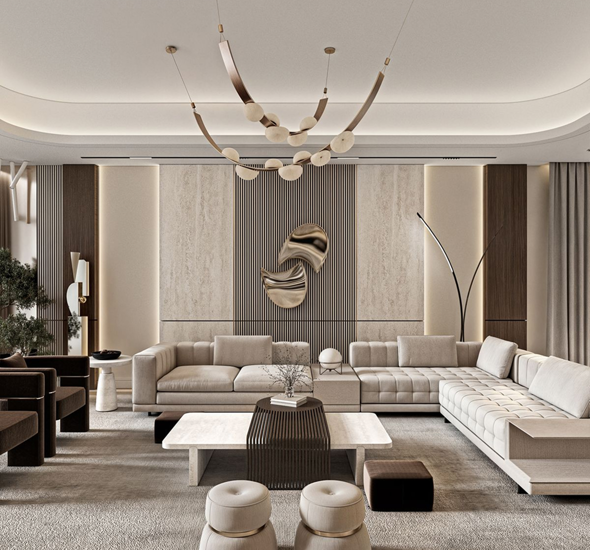 Modern majlis interior design in a luxury villa in Dubai by an award-winning interior design firm.