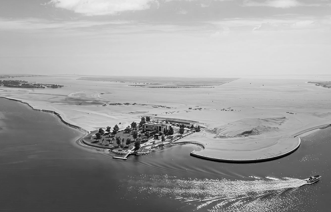 Modern living room interior featuring built-in bookshelf and bespoke joinery in Abu Dhabi.