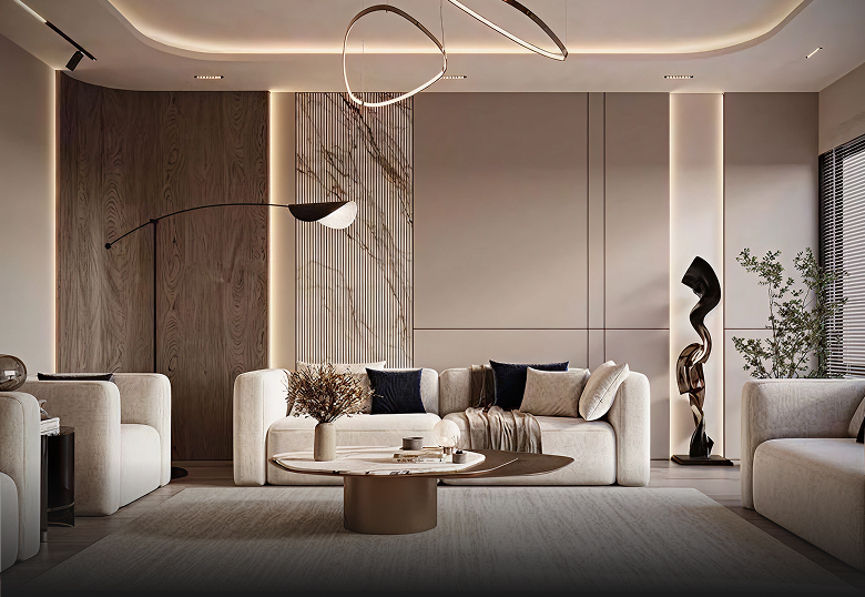 Villa Interior design featuring bespoke joinery and marble flooring