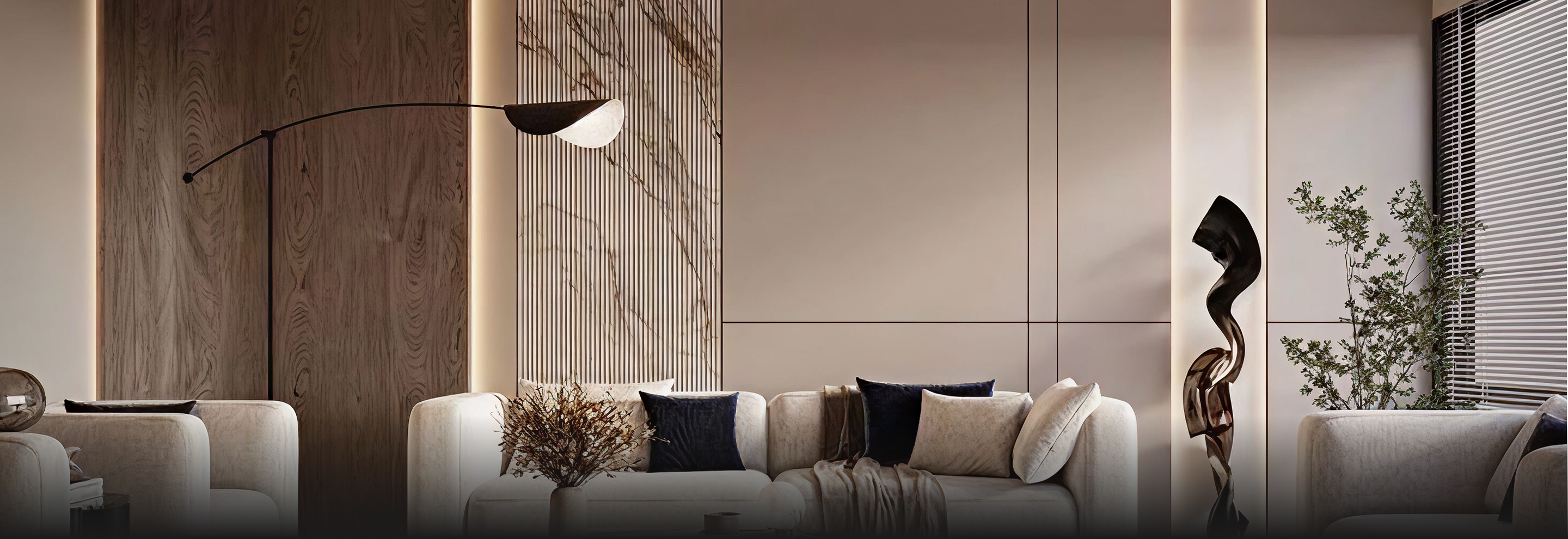 Villa Interior design featuring bespoke joinery and marble flooring