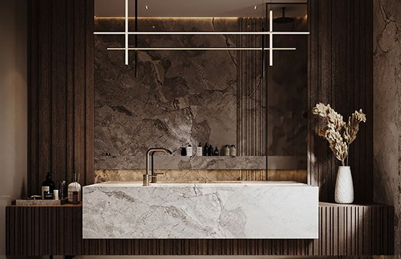 Modern majlis interior featuring a marble coffee table and modular seating in Dubai.