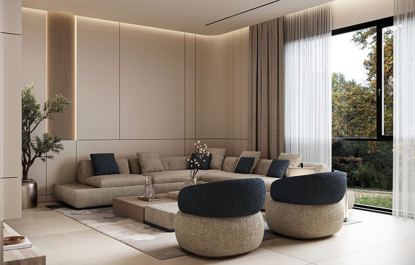 Luxury villa in Abu Dhabi featuring contemporary ceiling fixture by Rayfitout.