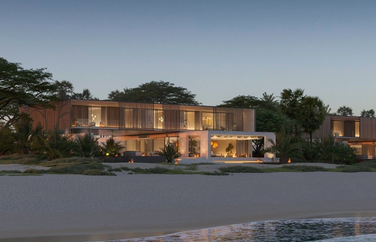 Minimalist living room interior design with floor-to-ceiling windows.