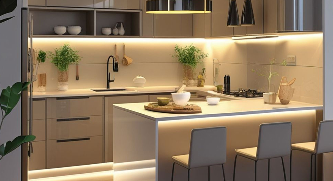 Minimalist living room interior design with floor-to-ceiling windows.