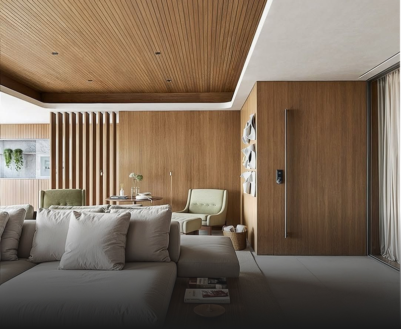 Villa Interior design featuring bespoke joinery and marble flooring