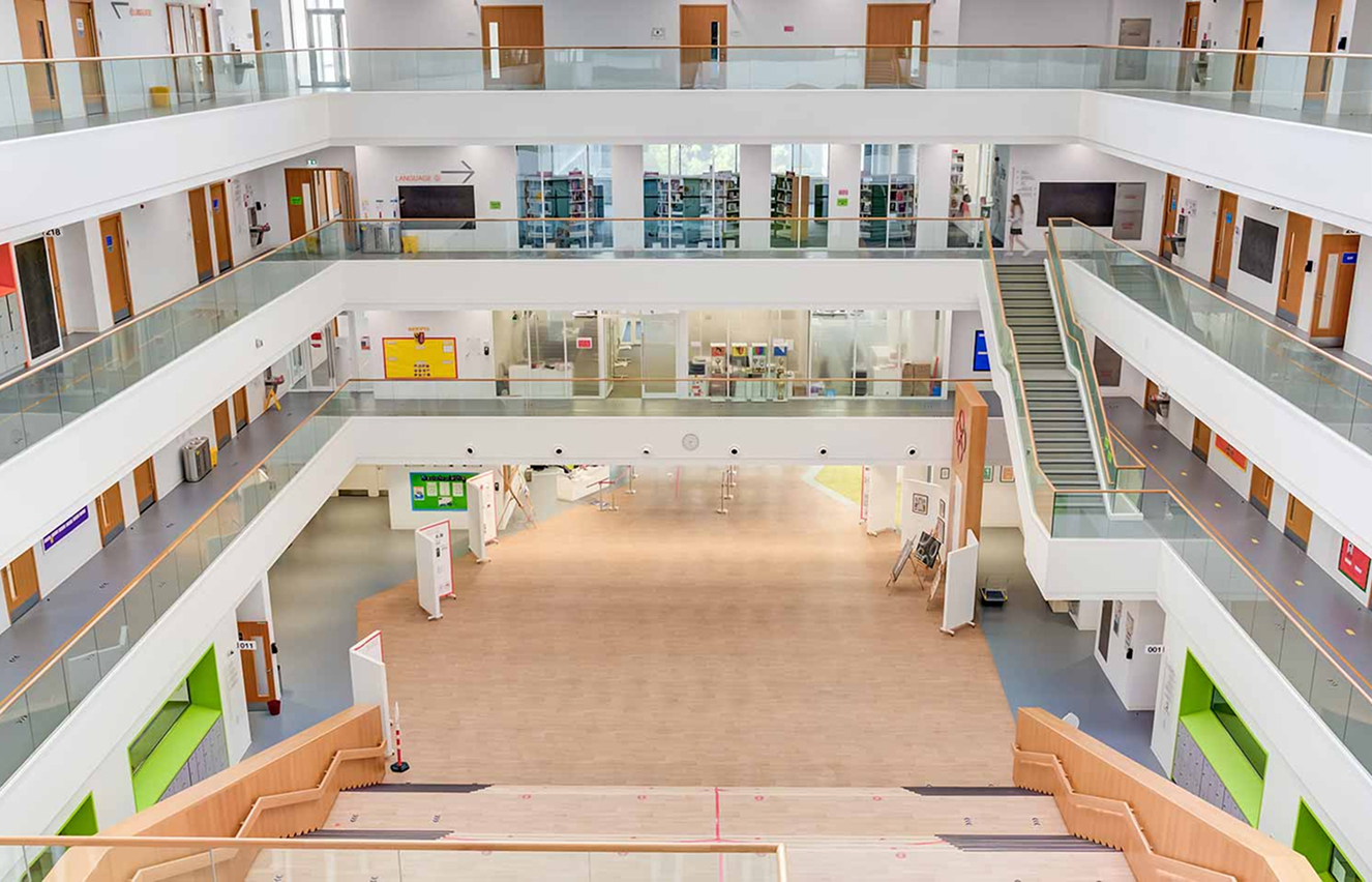 Minimalist living room interior design with floor-to-ceiling windows.