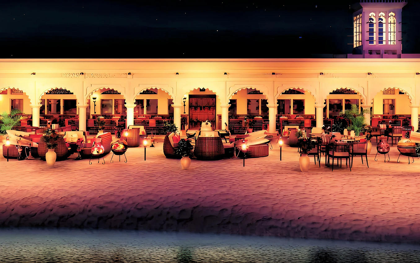 Luxury dining interior design featuring marble tabletop and contemporary seating in an Abu Dhabi villa.