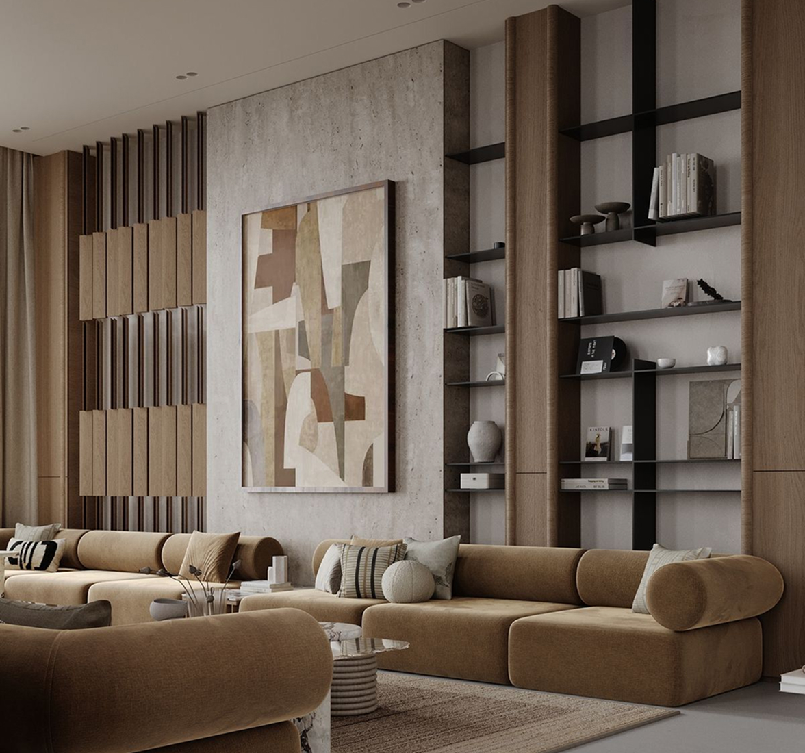 Modern majlis interior design in a luxury villa in Dubai by an award-winning interior design firm.