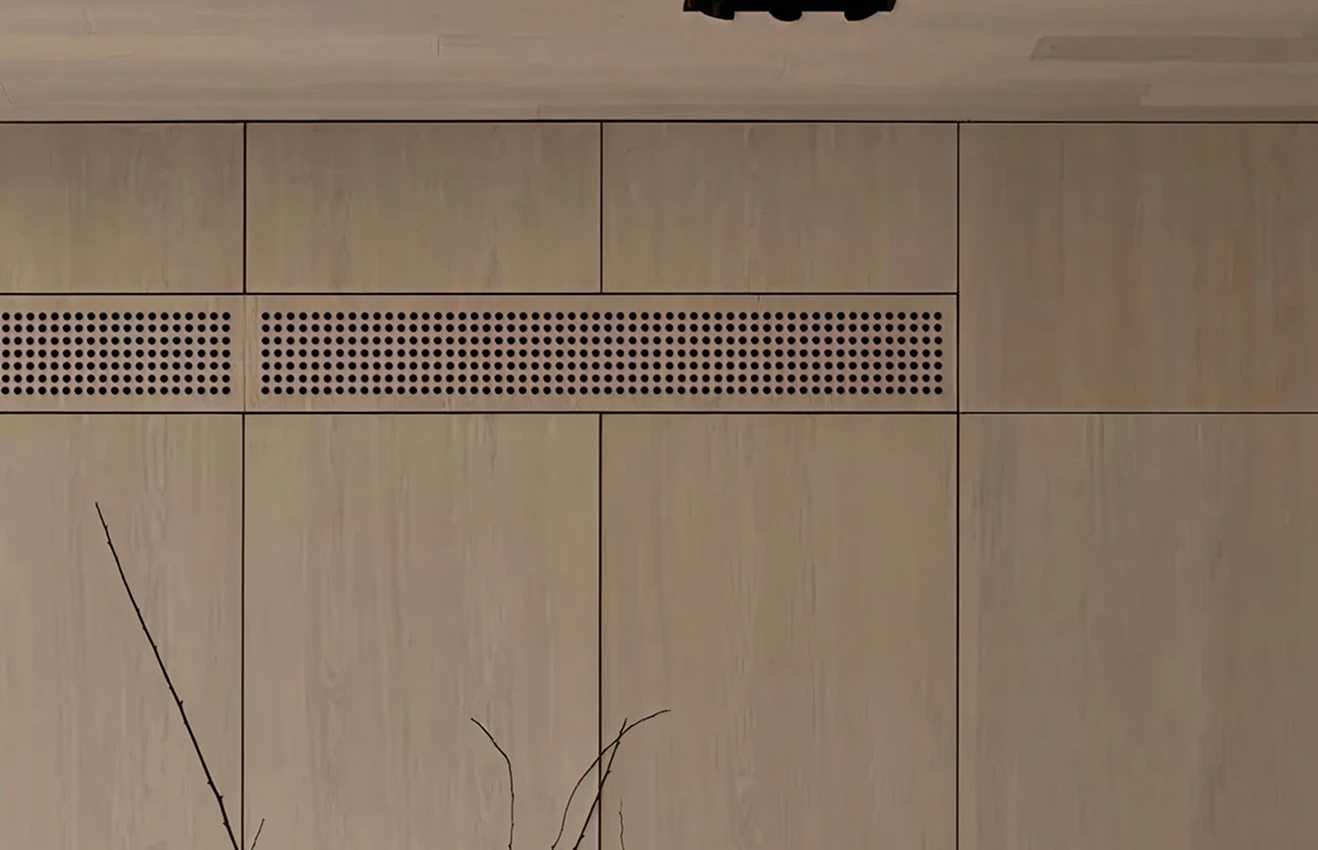 Minimalist living room interior design with floor-to-ceiling windows.