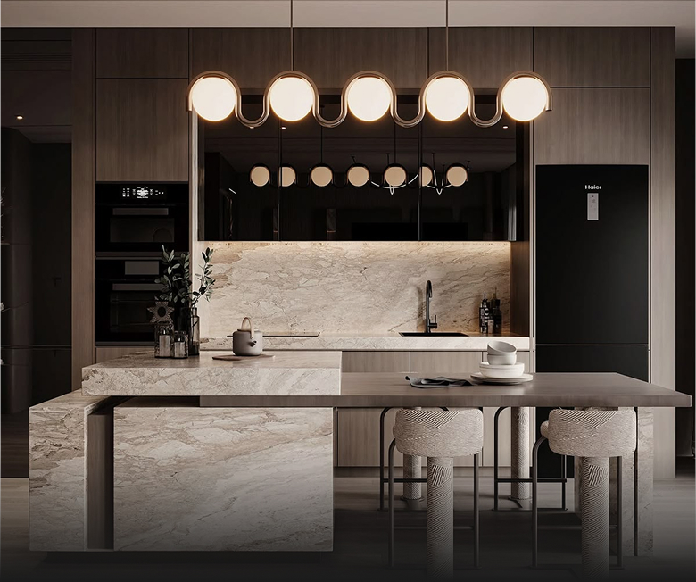 Villa Interior design featuring bespoke joinery and marble flooring