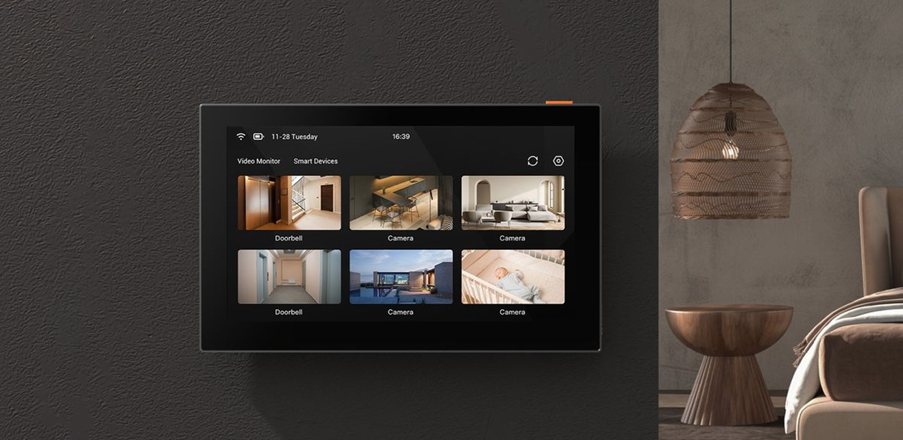 Minimalist living room interior design with floor-to-ceiling windows.