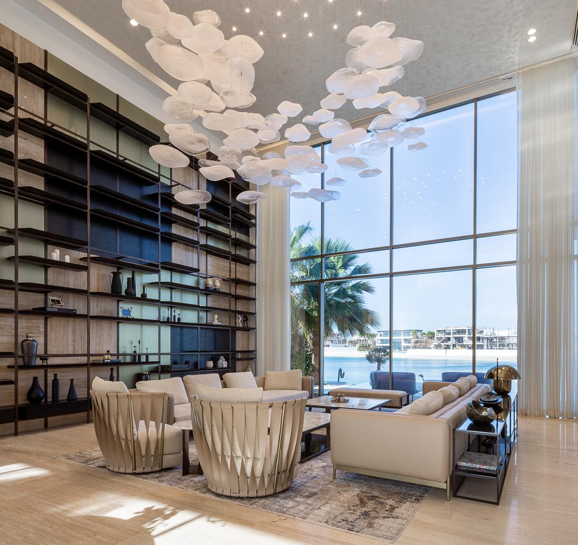 Modern majlis interior design in a luxury villa in Dubai by an award-winning interior design firm.