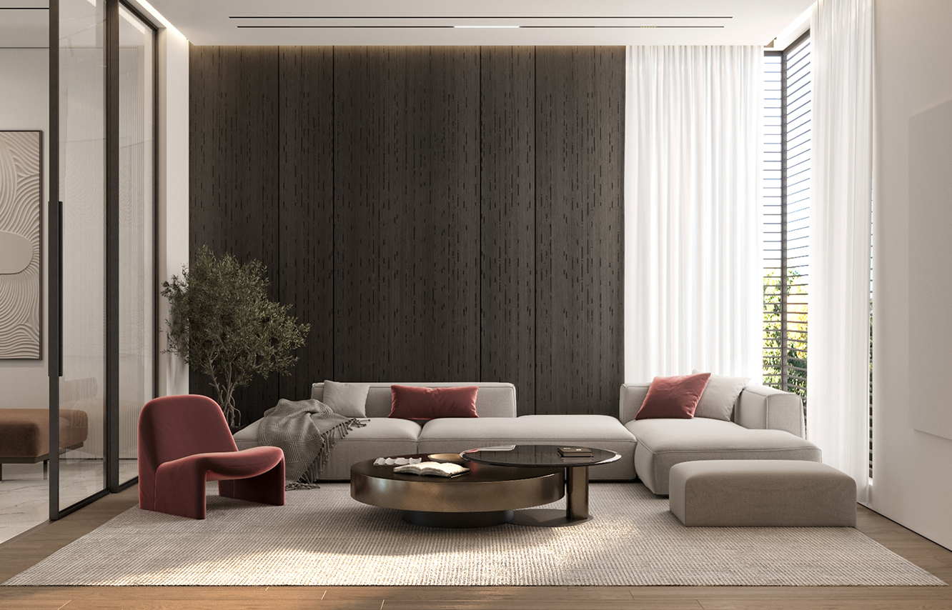 Luxury villa in Abu Dhabi featuring contemporary ceiling fixture by Rayfitout.