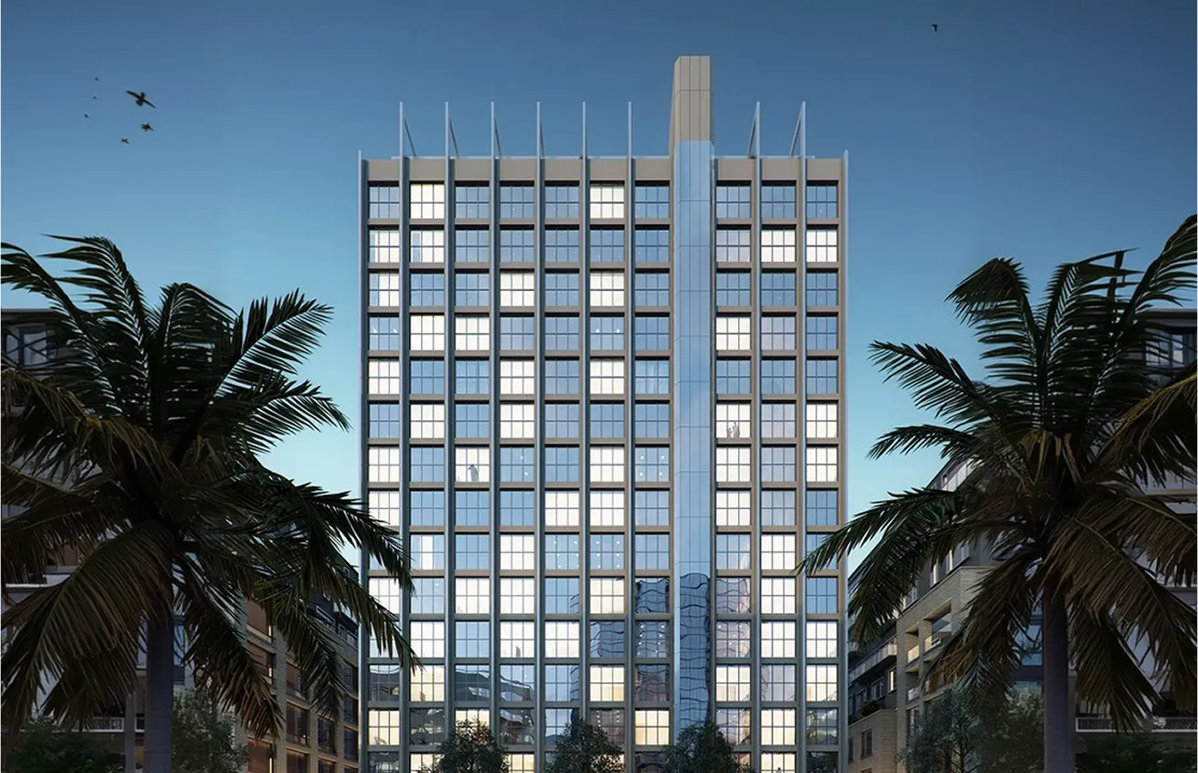 Minimalist living room interior design with floor-to-ceiling windows.