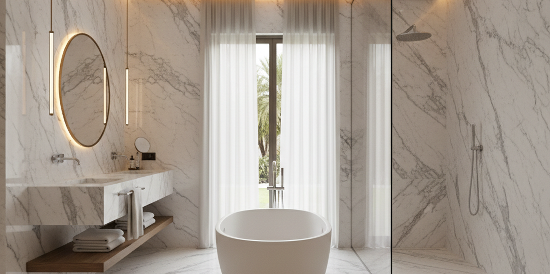 Low-maintenance porcelain flooring and surfaces in a Dubai home