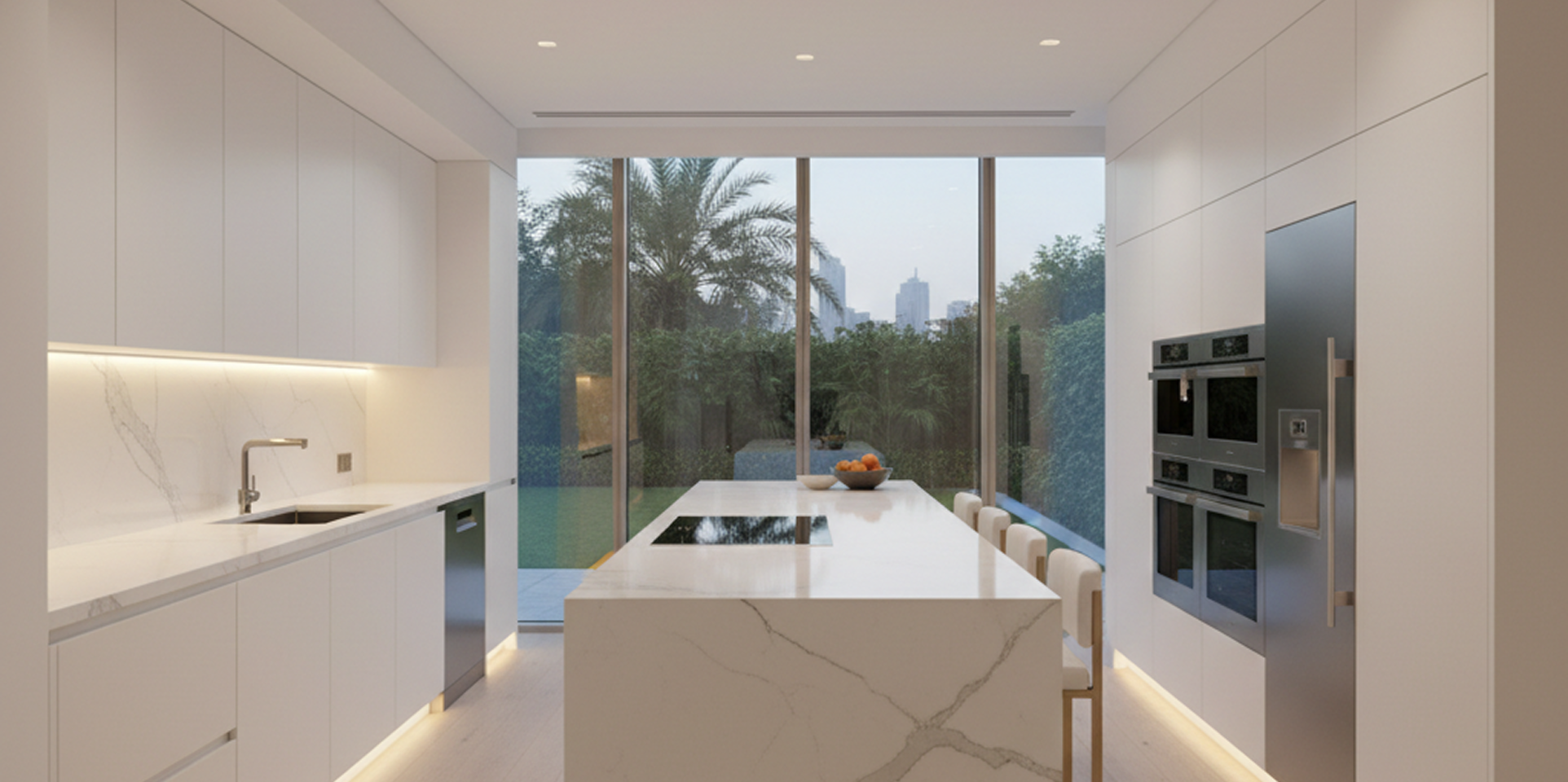 Marble and porcelain surfaces in a luxury Dubai interior