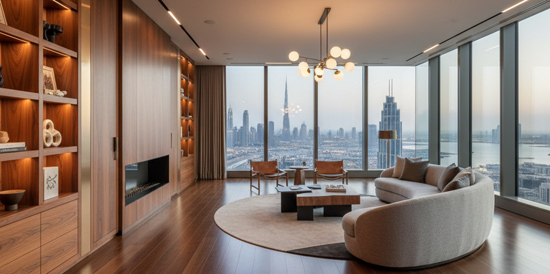 Imported and locally sourced interior materials for a Dubai villa