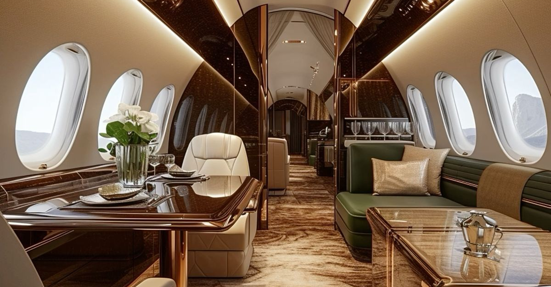 Private jet interior materials and finishes