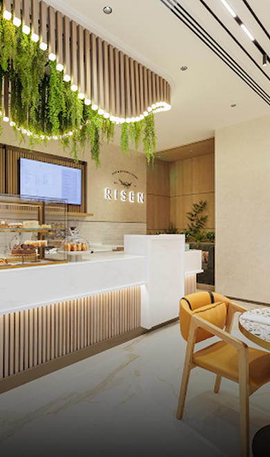 Minimalist interior design with custom finishes at the Avalon Hotel Tower, Dubai.